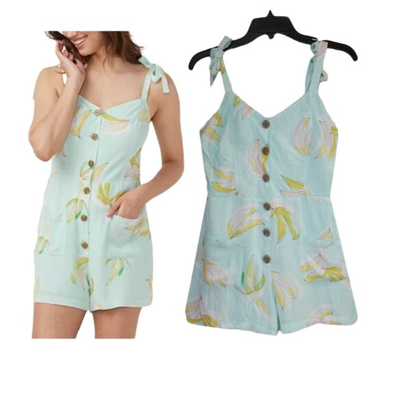 ❤️❤️❤️Womens Romper Sz S LC Tropical Banana Mint Green Yellow Jumpsuit cover up - Picture 1 of 7